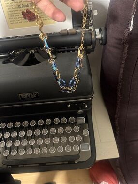 Gold Chain Necklace with Blue Link Accents